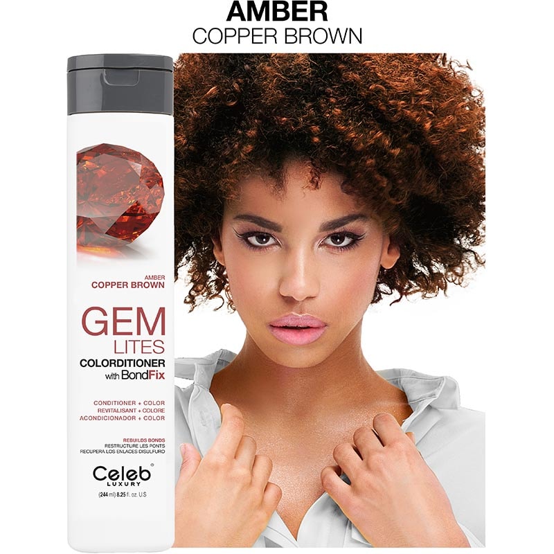 Celeb Luxury Gem Lites Colorditioner with BondFix, Amber Copper Brown, 244ml